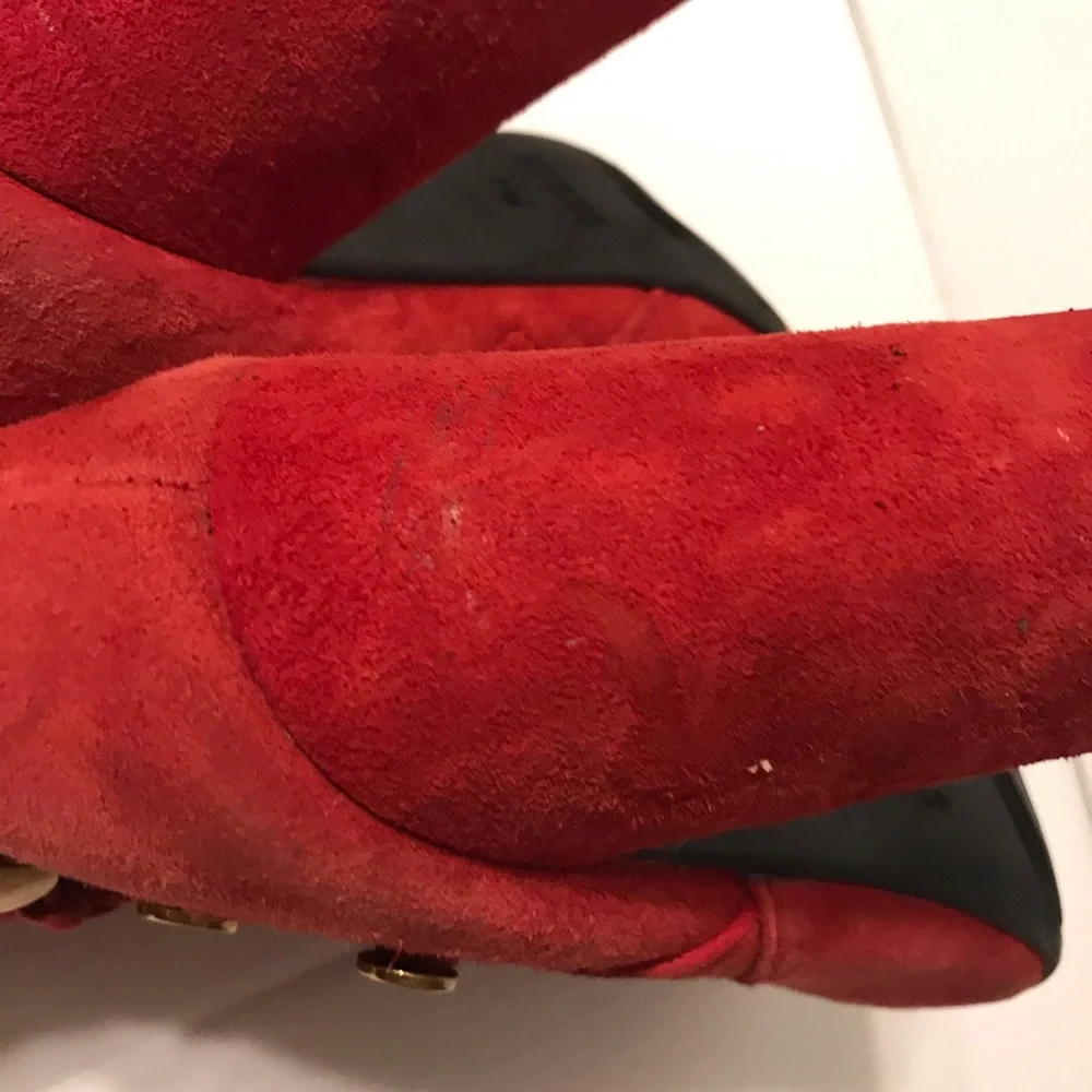 GUESS red suede ankle boots block heel zip up size 7 M - Picture 9 of 12